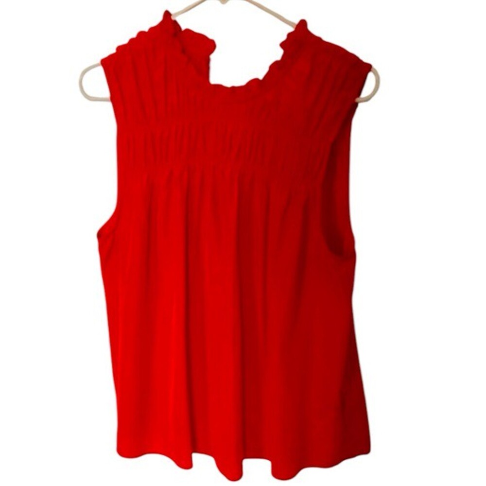 JOIE | Red Short Sleeve Lightweight Blouse With Ruffled Neckline Size La…